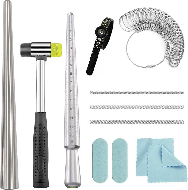 EJOQSON Ring Sizer Measuring Tool Ring Mandrel Metal Ring Sizing Kit Ring Size Measurer Ring Shaper to Fix Bent Rings Reshaper Tool Women Mens Ring Sizers Fixer Repair Kit Jewelry Mandrel and Mallet - Image 1